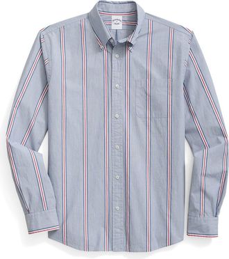 Brooks Brothers Friday Regular Fit Stripe Poplin Button-Down Shirt in Navy at Nordstrom, Size Medium
