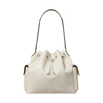 Tory Burch Tory Burch, Bucket Bags, female, Beige, Size: ONE SIZE Large Charlie Quilted Drawstring Shoulder Bag