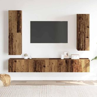 Berkfield Home Classic 4 Piece TV Cabinet Set Wall-mounted Old Wood Engineered Wood in Brown