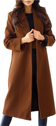 Generic Trench Coat Long Winter Coat Lapel Neck Wool Trench Women Pockets Autumn Jackets for Women UK Button Windproof Jacket Solid Color Cycling Jackets Wind