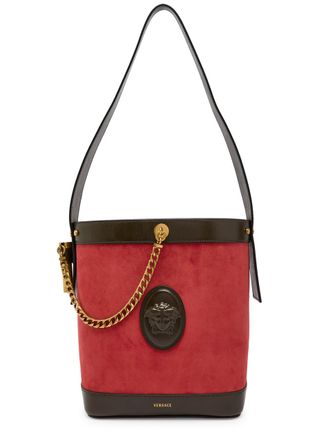 Versace Chain Small Leather and Suede Bucket bag - Red - One Size
