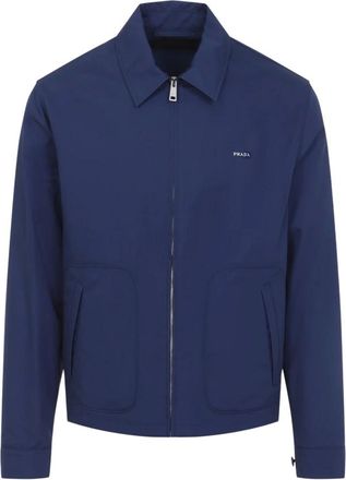 Prada Light Jackets, male, Blue, Size: XL Technical Cotton Zipper Blouson Jacket