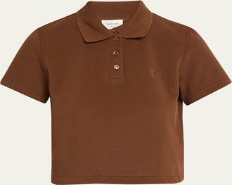 Saint Laurent YSL Cotton Pique Crop Polo Shirt