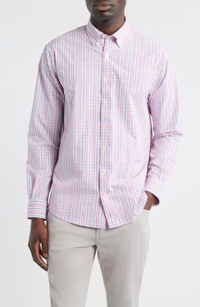 Johnnie-O Tinsley Plaid Everyday Performance Button-Down Shirt in Snapper at Nordstrom, Size Medium