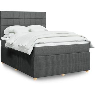 vidaXL Cama Box Spring Con Colch&oacute;n Tela Gris Oscuro 140x200 Cm Vidaxl