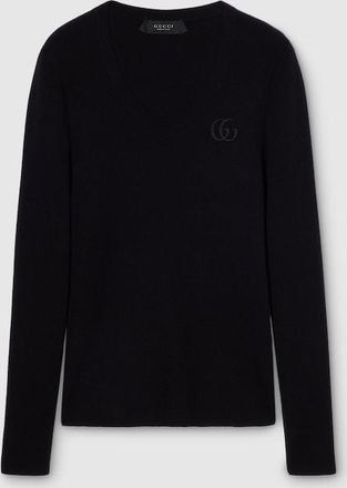 Gucci Fine Cashmere Silk Top With Embroidery, Black, Ready-to-wear