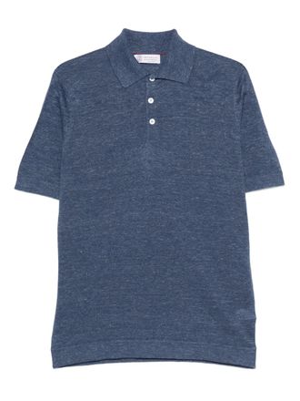 Brunello Cucinelli button linen polo shirt - Blauw