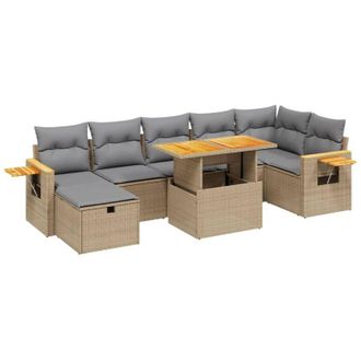 vidaXL Vidaxl - Juego De Sof&aacute;s De Jard&iacute;n Con Cojines Beige 8 Pzas Rat&aacute;n Pe