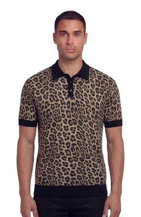 Lords of Harlech Leopard Mens Merino Silk Cashmere Polo in Leopard Brown at Nordstrom, Size X-Large