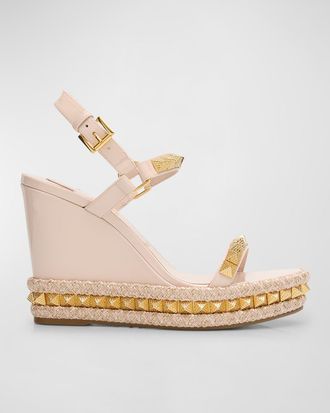 Christian Louboutin 110mm Pyraclou Metallic Spike Wedge Sandals