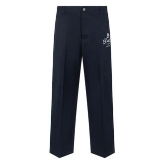 Gucci Straight Trousers, male, Blue, Size: M Classic Cotton Fabric Pants