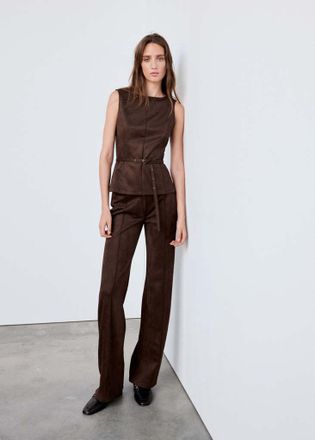 Mango Top in finta pelle scamosciata con cintura marrone - Donna - XS - MANGO
