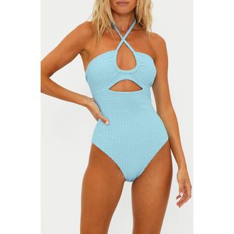 Beach Riot Phoenix Halter One-Piece Swimsuit in Blueberry at Nordstrom Rack, Size X-Small