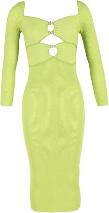Self Portrait Long-Sleeve Knitted Dress In Green Viscose