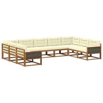 vidaXL Conjunto De Sof&aacute;s De Exterior 9 Uds. Natural Y Crema Vidaxl
