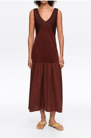 Bimba & Lola Two-Material A-Line Knit Dress in Brown at Nordstrom, Size X-Small Eu