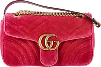 Gucci Pre-owned Womens Mini GG Marmont Matelasse Shoulder Bag in Pink Velvet - One Size