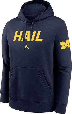 Nike Jordan Mens Michigan Club 2-Hit Nickname Jordan Brand College Pullover Hoodie in Blue | NKDK41SMWN-1GL