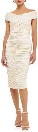 endless rose Off the Shoulder Ruched Midi Dress in Cream at Nordstrom Rack, Size X-Small