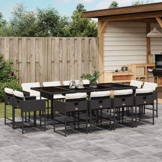 vidaXL Set Comedor De Jard&iacute;n Con Cojines 13 Pzas Rat&aacute;n Sint&eacute;tico Negro Vidaxl