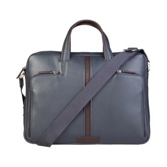 Piquadro Blauwe Laptop Tablet Tas met Soffietto - Heren - Handtassen - Blauw - ONE Size - Leer - Tassen