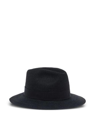 Giorgio Armani ribbon-trim fedora hat - men - Jute/Cotton/Polyester/Polyamide - 59 - Black