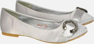 XY London Womens XY London Womens/Ladies Ferne Broach Front Diamante Bridal Ballerina Flats - Silver - Size: 7