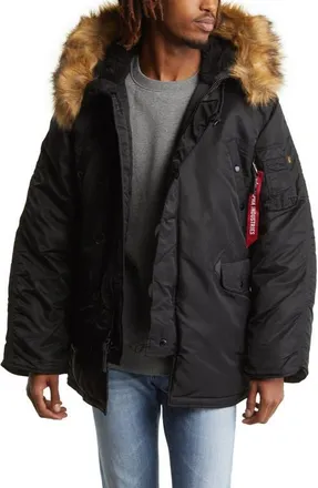 Alpha Industries Alpha N-3B Water Resistant Parka with Removable Faux Fur Trim in Black at Nordstrom, Size Xx-Large