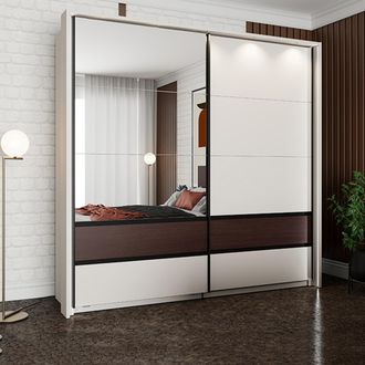 Dmora Armario 2 Puertas Dmora, Dormitorio 2 Estantes, Perchero, Apertura Corredera, 220x217h Cm Blanco Crema