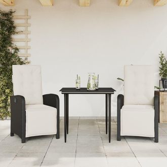 vidaXL Vidaxl - Mesita Y Sillas Con Cojines 3 Piezas Rat&aacute;n Sint&eacute;tico Negro