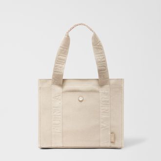 Furla Duna Borsa Shopping M Naturale Beige Tessuto Canvas Donna