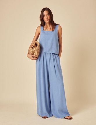 Nobody's Child Blue Linen-blend Jerrow Wide Leg Trousers