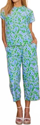 Jude Connally Lolly Wide-Leg Cropped Pant In Painted Mosiac Periwinkle