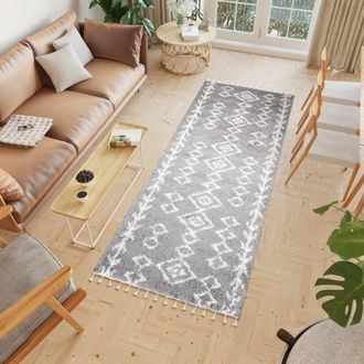 Tapiso Alfombra de pasillo shaggy de polipropileno en gris 100x150 cm