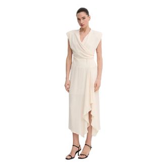 Sandro Ferrone Bonaccorti Midi Jurk - Dames - Casual kleedjes - Beige - M - Leer - Kleedjes