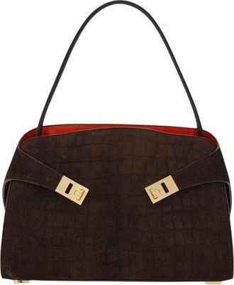 Ferragamo Handbags, female, Brown, Size: ONE SIZE HUG Soft Suede Shoulder Bag