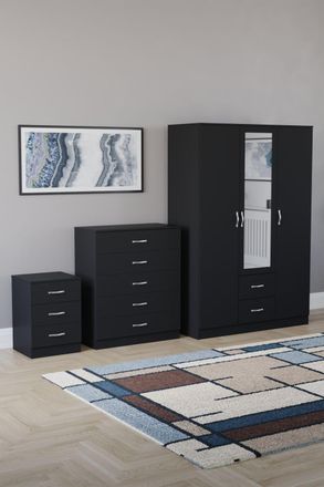 Home Discount Vida Designs 3Pc Bedroom Set 3Bedside, 5 Drawer Chest, Mirror Wardrobe in Black