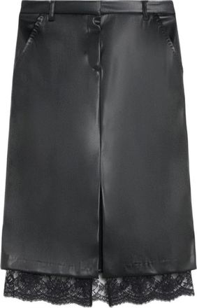 Ermanno Scervino Rokken, Dames, Zwart, M, Leer, Longuette Ecopelle e Pizzo