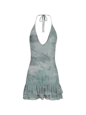 Amir Slama x Jade Picon mini-jurk met halternek en ruches - Blauw