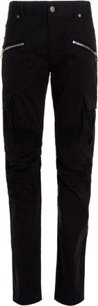 Balmain B Embossed Cotton Cargo Jeans, Size 32