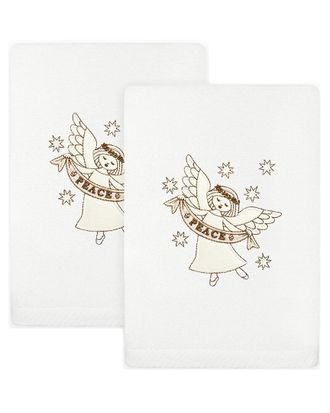 Linum Home Textiles Set of 2 Christmas Angel Embroidered Luxury Turkish Cotton Hand Towels