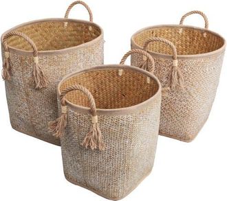 Happimess Celia Handwoven Palm Leaf Nesting Storage Baskets with Rope Handles in Natural/white at Nordstrom