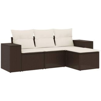 vidaXL Set De Sof&aacute;s De Jard&iacute;n 4 Pzas Y Cojines Rat&aacute;n Sint&eacute;tico Marr&oacute;n Vidaxl