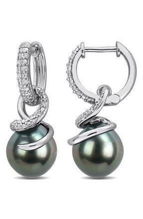 Delmar 8-8.5mm Cultured Tahitian Pearl & Diamond Drop Earrings in Black at Nordstrom Rack