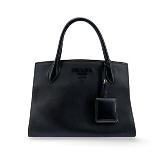 Prada Saffiano Monochrome Medium Tote Bag Black