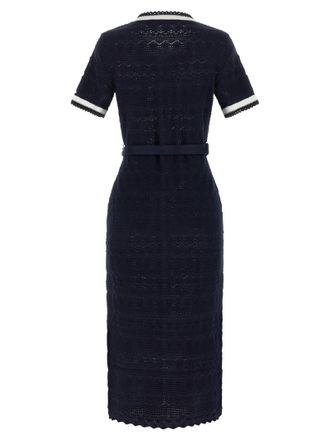 Self Portrait Pointelle Knit Midi Dress - Navy