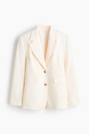 H&M Single-breasted Linen-blend Blazer in Cream at Nordstrom, Size Xx-Small