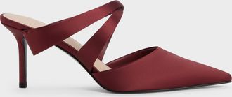 Charles & Keith Satin Pleated-Strap Heeled Mules