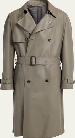 Brioni Mens Loden Leather Trench Coat