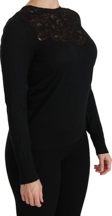 Dolce & Gabbana Womens Black Silk Lace Crew Neck Long Sleeve Blouse Viscose